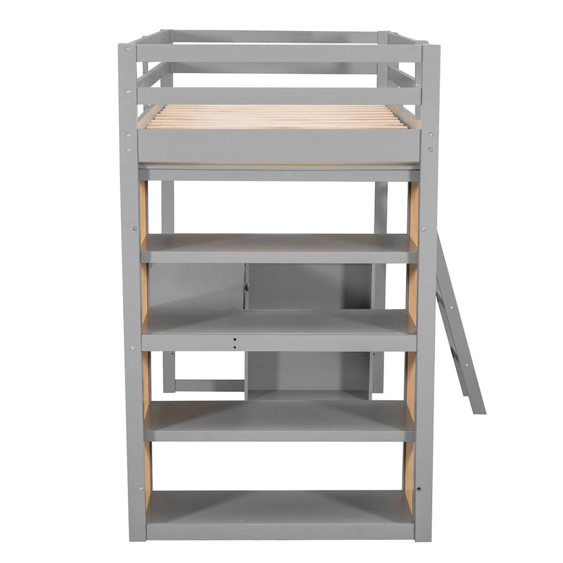 Lit mezzanine simple avec bureau et étagères