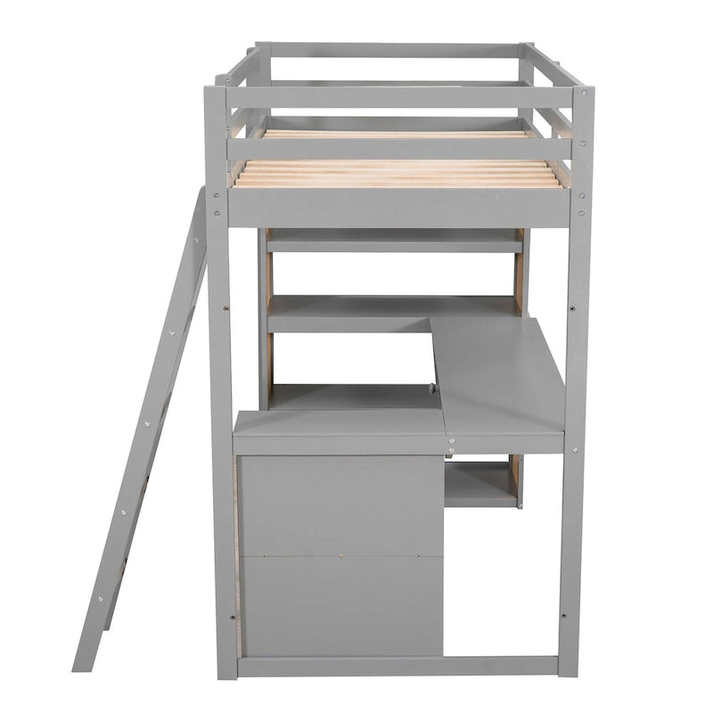 Lit mezzanine simple avec bureau et étagères