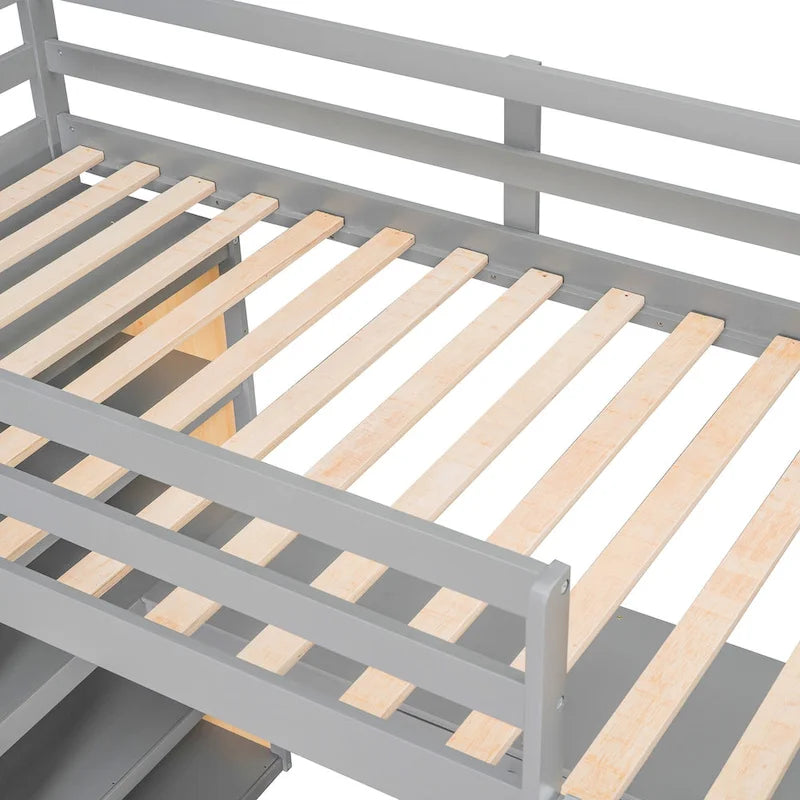 Lit mezzanine simple avec bureau et étagères