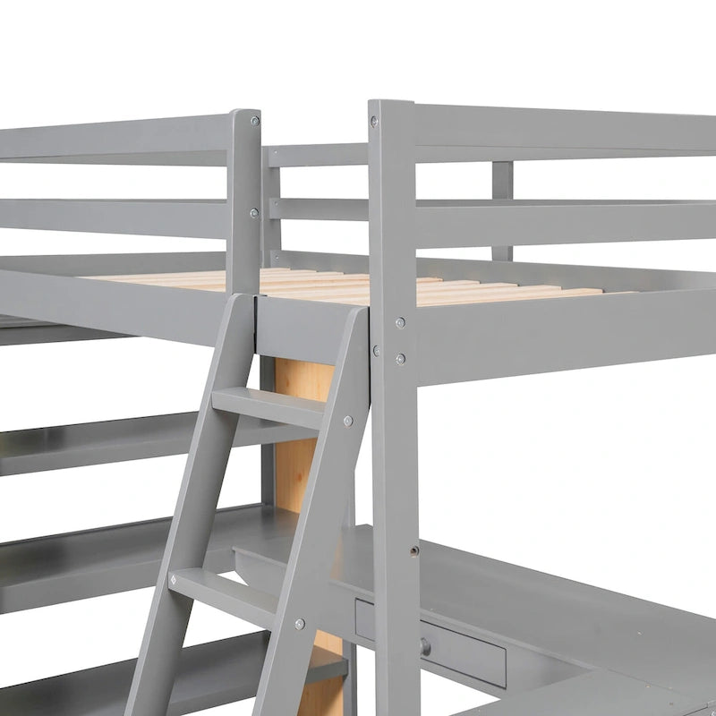Lit mezzanine simple avec bureau et étagères