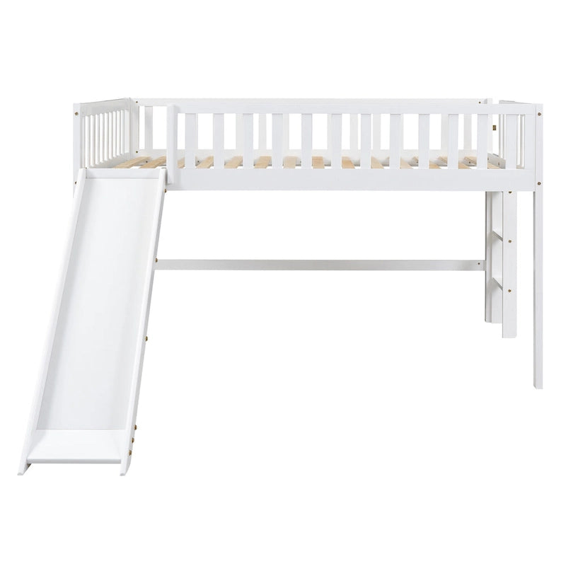 Full Pine Low Loft Bed with Slide