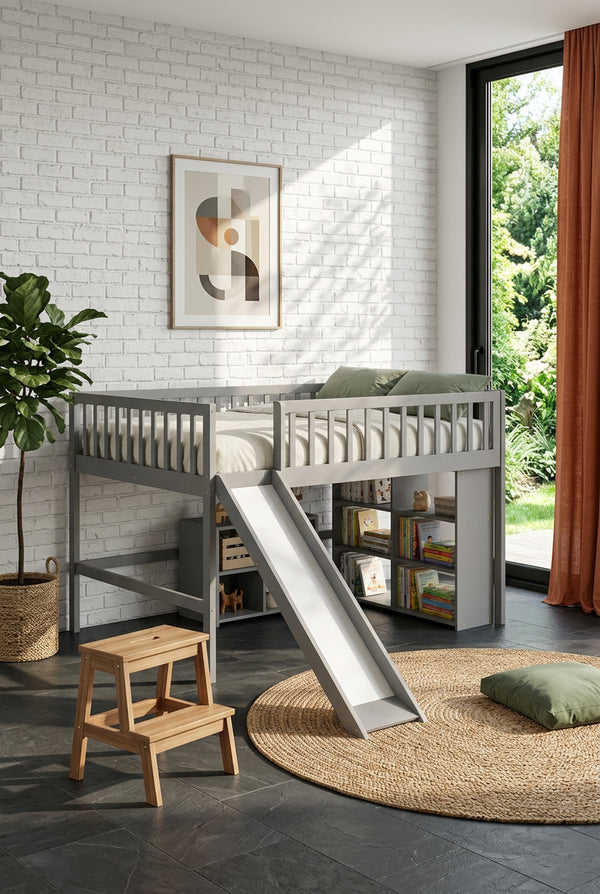 Lit mezzanine avec toboggan