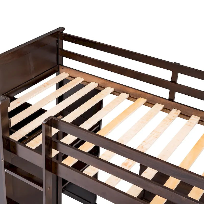 Lit mezzanine en pin, format jumeau, avec lit inférieur détachable, bureau, armoire et étagères
