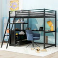 Lit mezzanine double en métal et bois avec bureau, étagères et 2 tiroirs de rangement