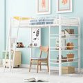 Lit mezzanine simple en métal avec étagères à 3 niveaux, bureau et tableau blanc
