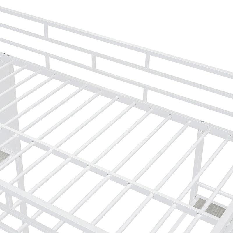 Lit mezzanine simple en métal avec étagères à 3 niveaux, bureau et tableau blanc