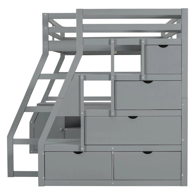 Lit mezzanine pleine grandeur en pin avec cadre en forme de clôture