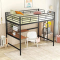 Full Size Metal Frame Loft Bed with Built-in Wooden Desk, Metal Grid, Ladder and Guardrails