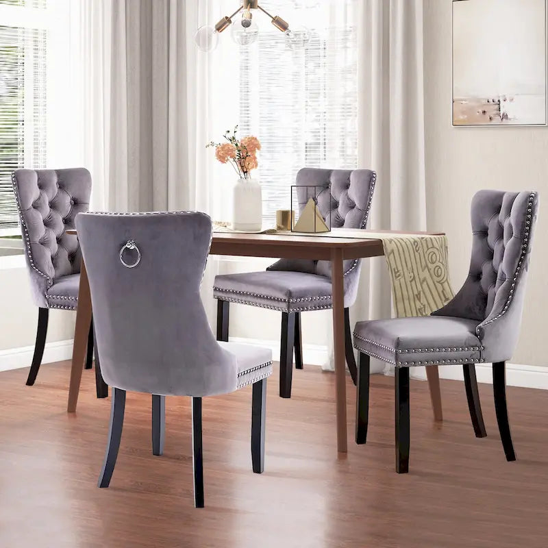 Ensemble de 6 chaises de salle à manger, chaises de cuisine de luxe en velours rembourré avec assise et dossier matelassés et pieds en bois massif - N/A
