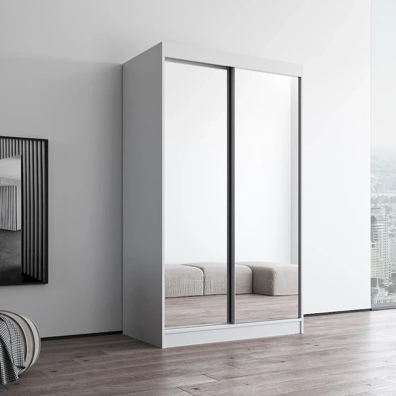 Armoire-penderie à 2 portes miroir avec finition brillante | 120 ou 150 cm de largeur