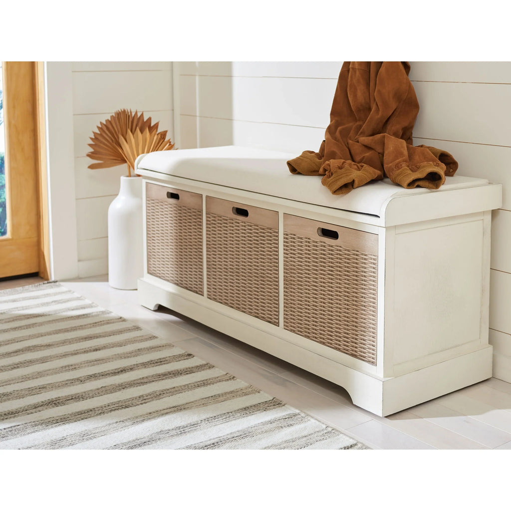 Banc de rangement SAFAVIEH Fiorello avec coussin et 3 tiroirs - 47,3 L x 15 P x 19 H - 47 L x 15 P x 19 H