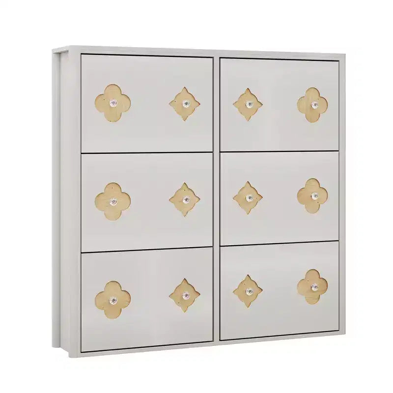 Meuble à chaussures en bois avec 6 tiroirs basculants, étagères réglables, motif floral, poignée en diamant, organisateur de rangement autoportant et mince pour entrée