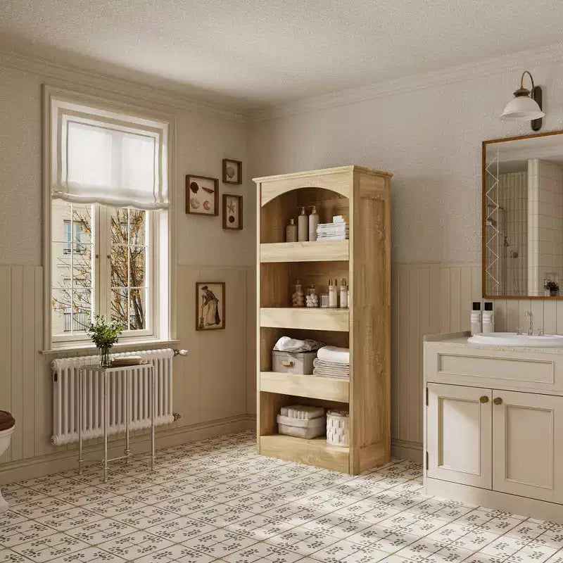 Meuble de rangement de salle de bain en bois avec étagères et tiroir organisateur pour articles de toilette