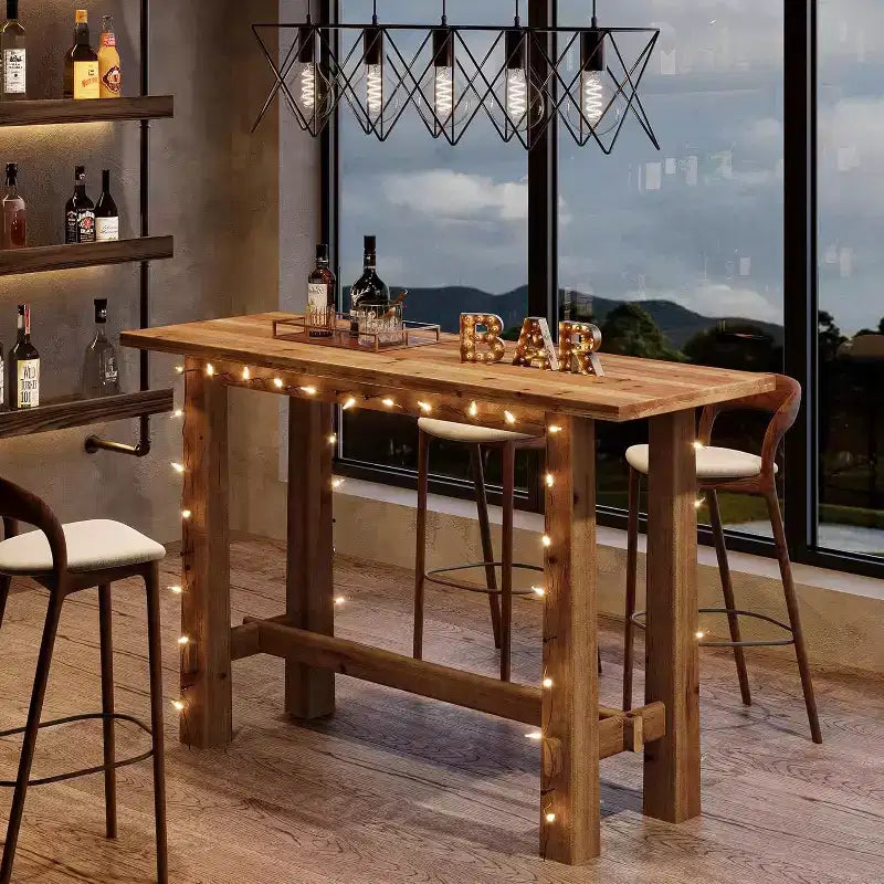 Table de bar haute en bois massif de 63 pouces pour cuisine, café ou restaurant