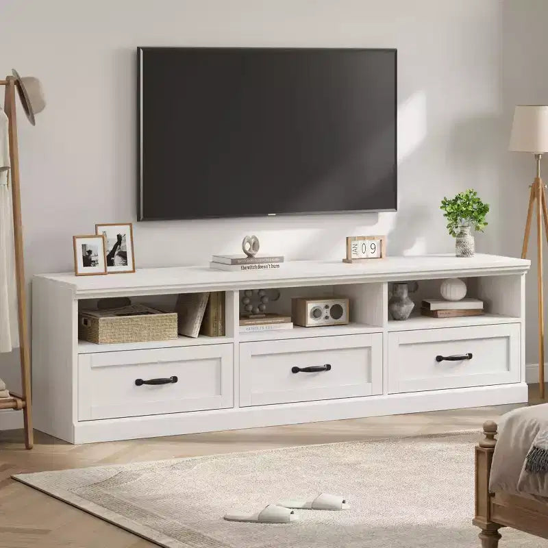 Meuble TV Mid-Century Modern de 178 cm avec tiroir de rangement et étagères ouvertes