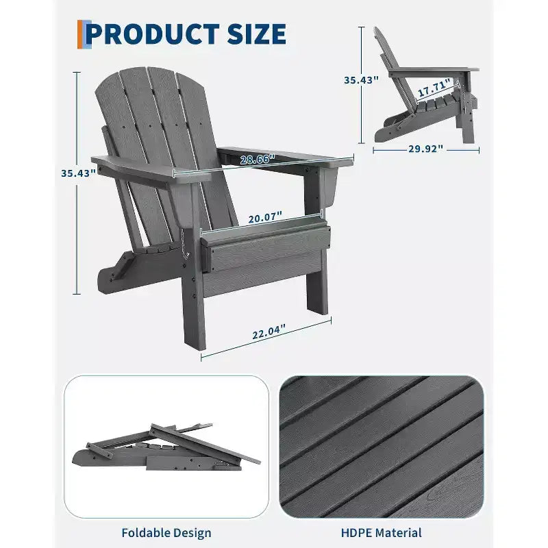 Ensemble de 4 chaises Adirondack pliantes avec 2 tables d'appoint, chaises d'extérieur modernes en HDPE pour patio, terrasse, balcon, jardin