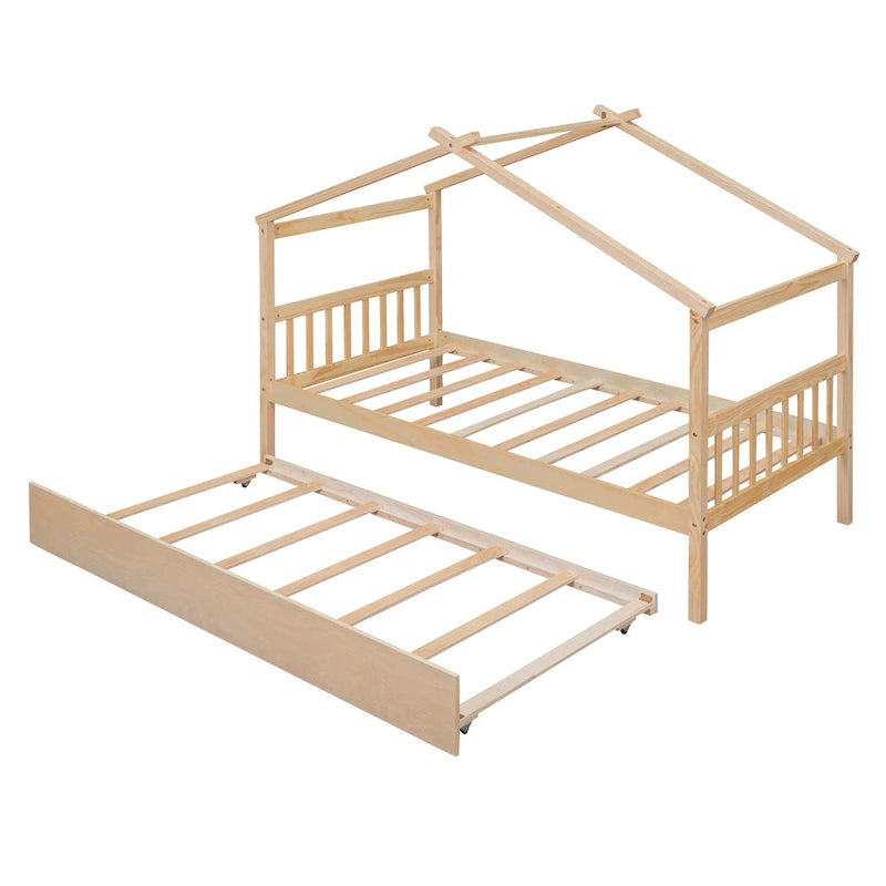 Lit de repos en forme de maison en bois double avec lit gigogne