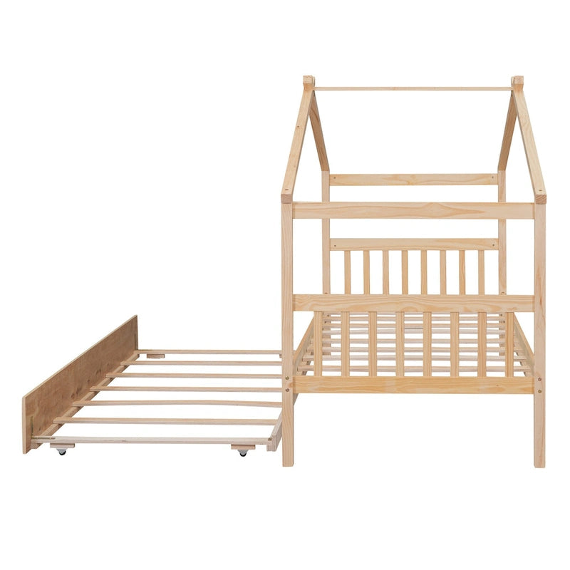 Lit de repos en forme de maison en bois double avec lit gigogne