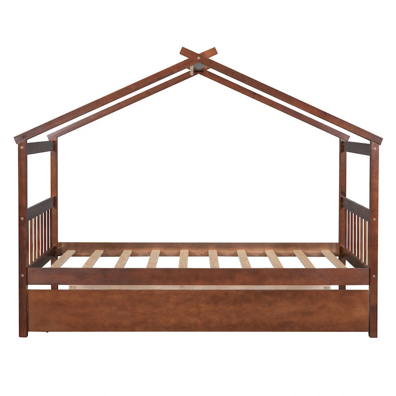 Lit de repos en forme de maison en bois double avec lit gigogne