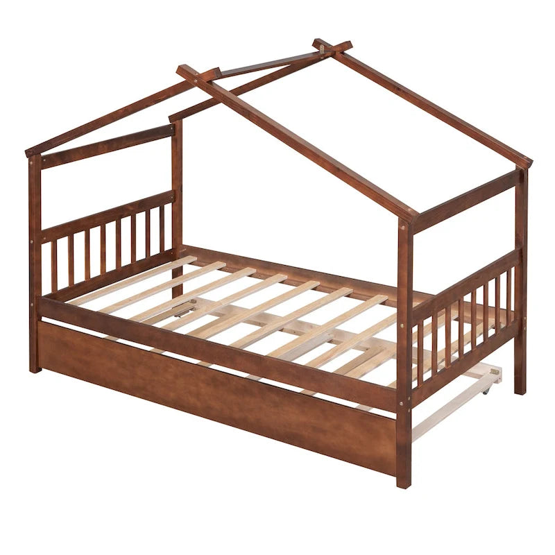 Lit de repos en forme de maison en bois double avec lit gigogne