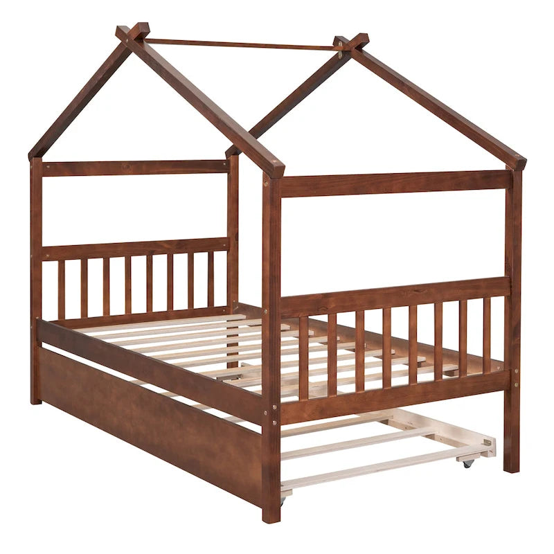 Lit de repos en forme de maison en bois double avec lit gigogne