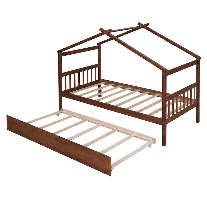 Lit de repos en forme de maison en bois double avec lit gigogne