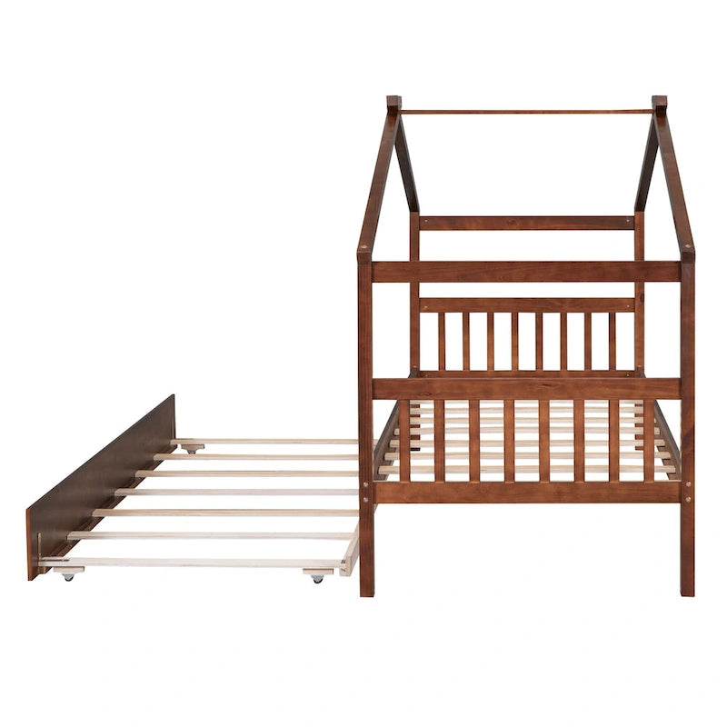 Lit de repos en forme de maison en bois double avec lit gigogne