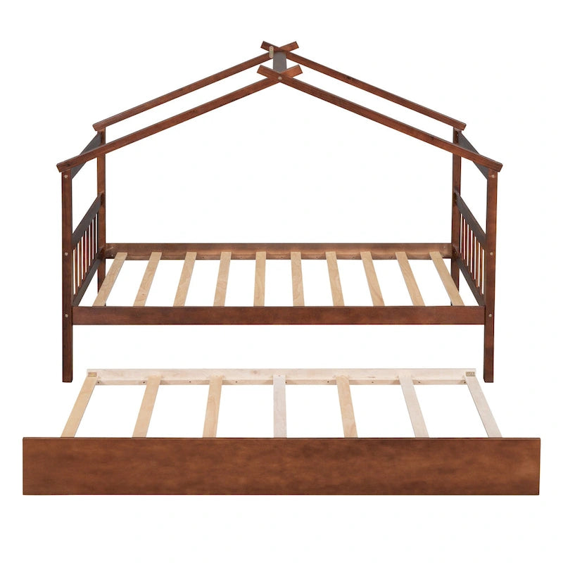 Lit de repos en forme de maison en bois double avec lit gigogne