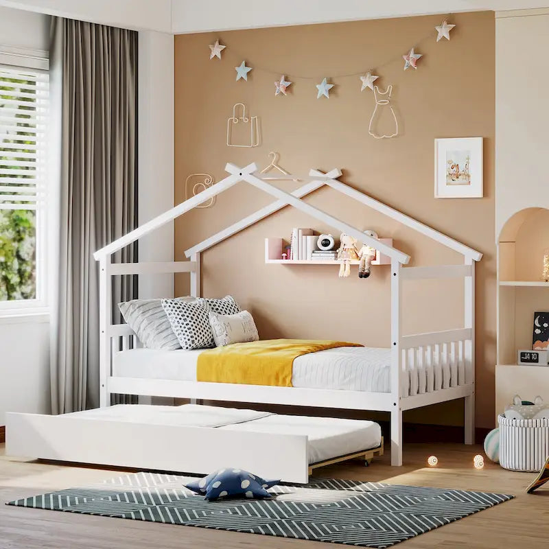 Lit de repos en forme de maison en bois double avec lit gigogne