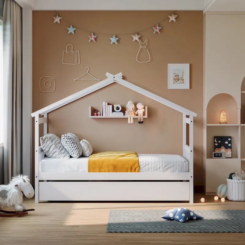 Lit de repos en forme de maison en bois double avec lit gigogne