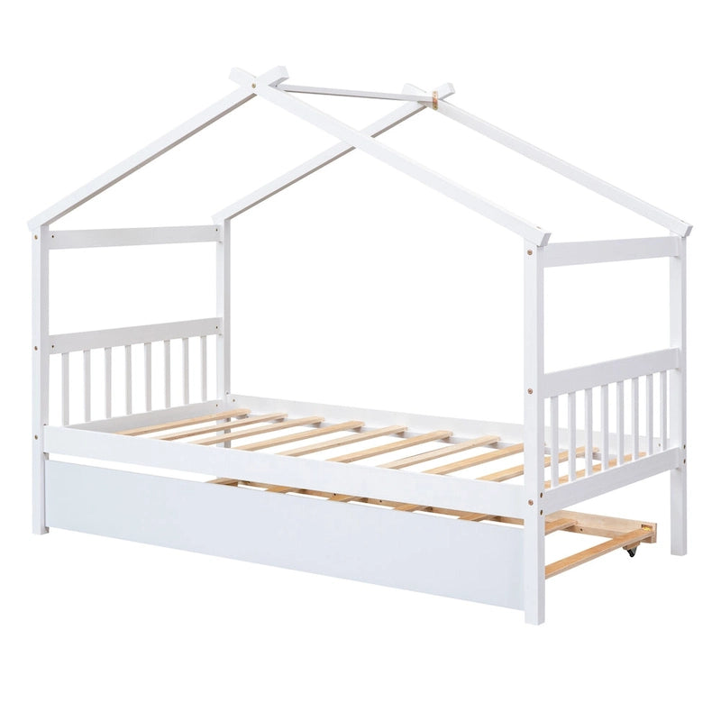 Lit de repos en forme de maison en bois double avec lit gigogne