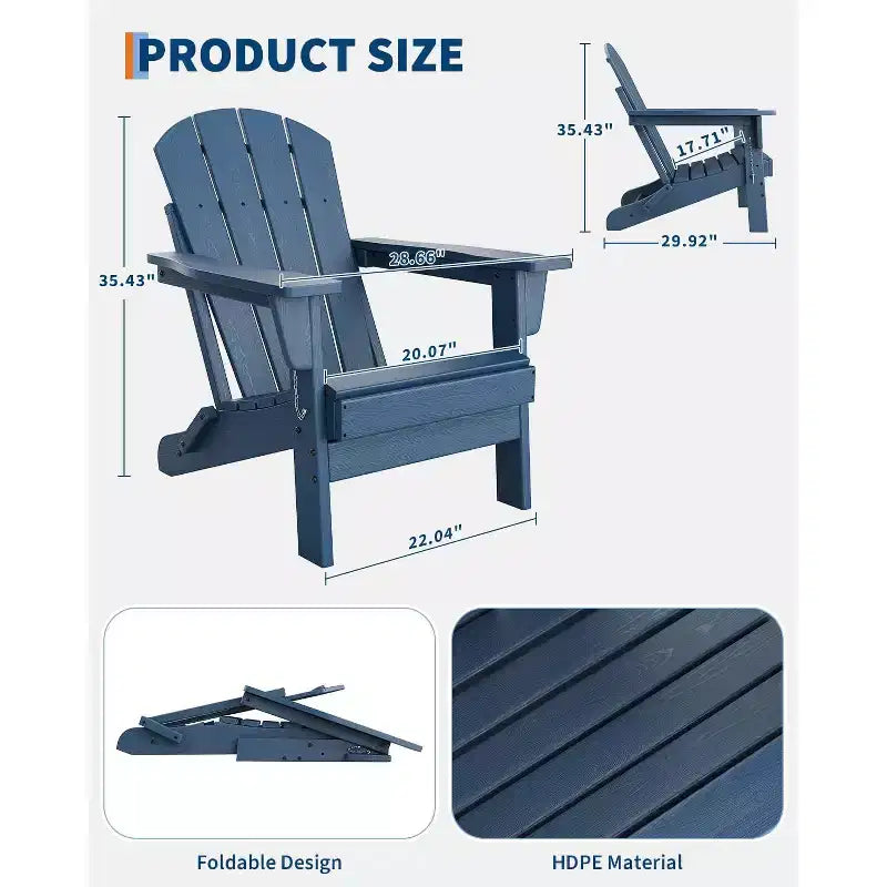 Ensemble de 4 chaises Adirondack pliantes avec 2 tables d'appoint, chaises d'extérieur modernes en HDPE pour patio, terrasse, balcon, jardin