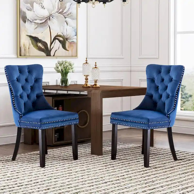 Ensemble de 6 chaises de salle à manger, chaises de cuisine de luxe en velours rembourré avec assise et dossier matelassés et pieds en bois massif - N/A